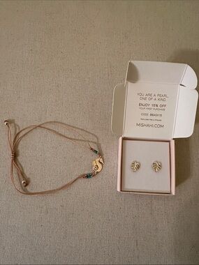 Misha Hawaii Monstera  Stud Earrings with  seahorse bracelet